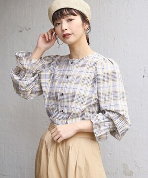 LOWRYS FARM サッカーチェックブラウス