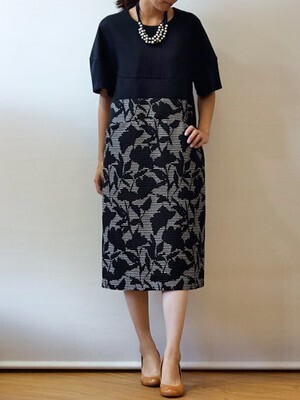 support surface ジャガード生地 無地 ワンピース