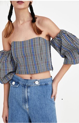 ZARA チェック柄クロップド丈トップス