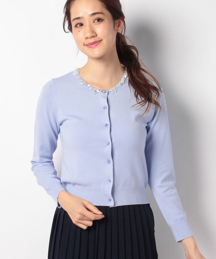 LAISSE PASSE スパンコールフラワーカーディガン