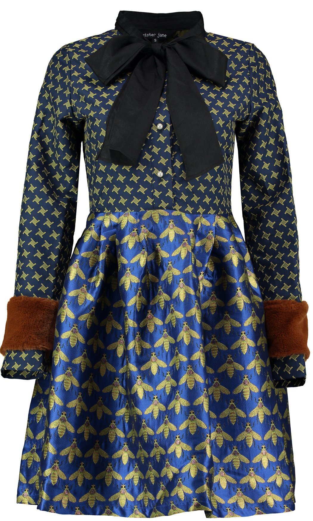 sister jane Buzzwords Fur Trim Dress
