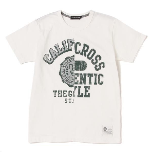 BLUE CROSS リメイク風カレッジロゴTシャツ