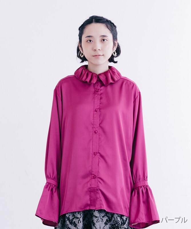 merlot フリルネックキャンディスリーブトップス7102-0819