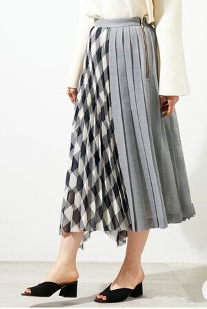 STUDIOUS アシンメトリーギンガムチェックプリーツスカート