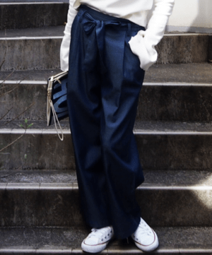 slick mist ウエストリボン付きテンセルデニムワイドパンツ52203