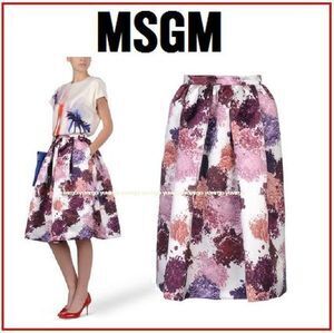 MSGM フローラルプリント ミモレ丈スカート