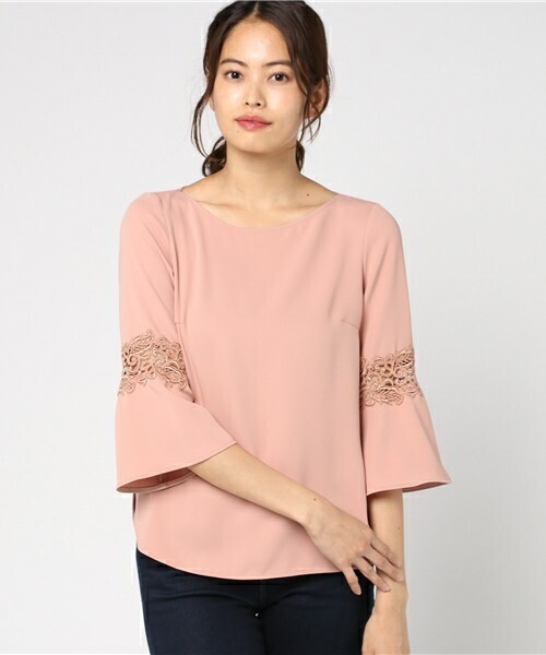 ANAYI ダブルクロス袖レースブラウス