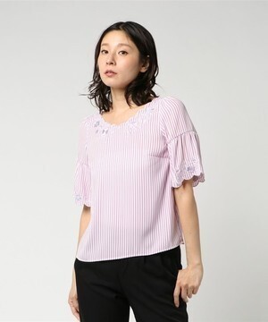 MISCH MASCH 刺繍ストライプブラウス