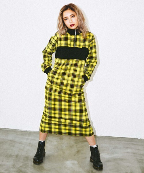 X-girl PLAID HALF ZIP DRESS