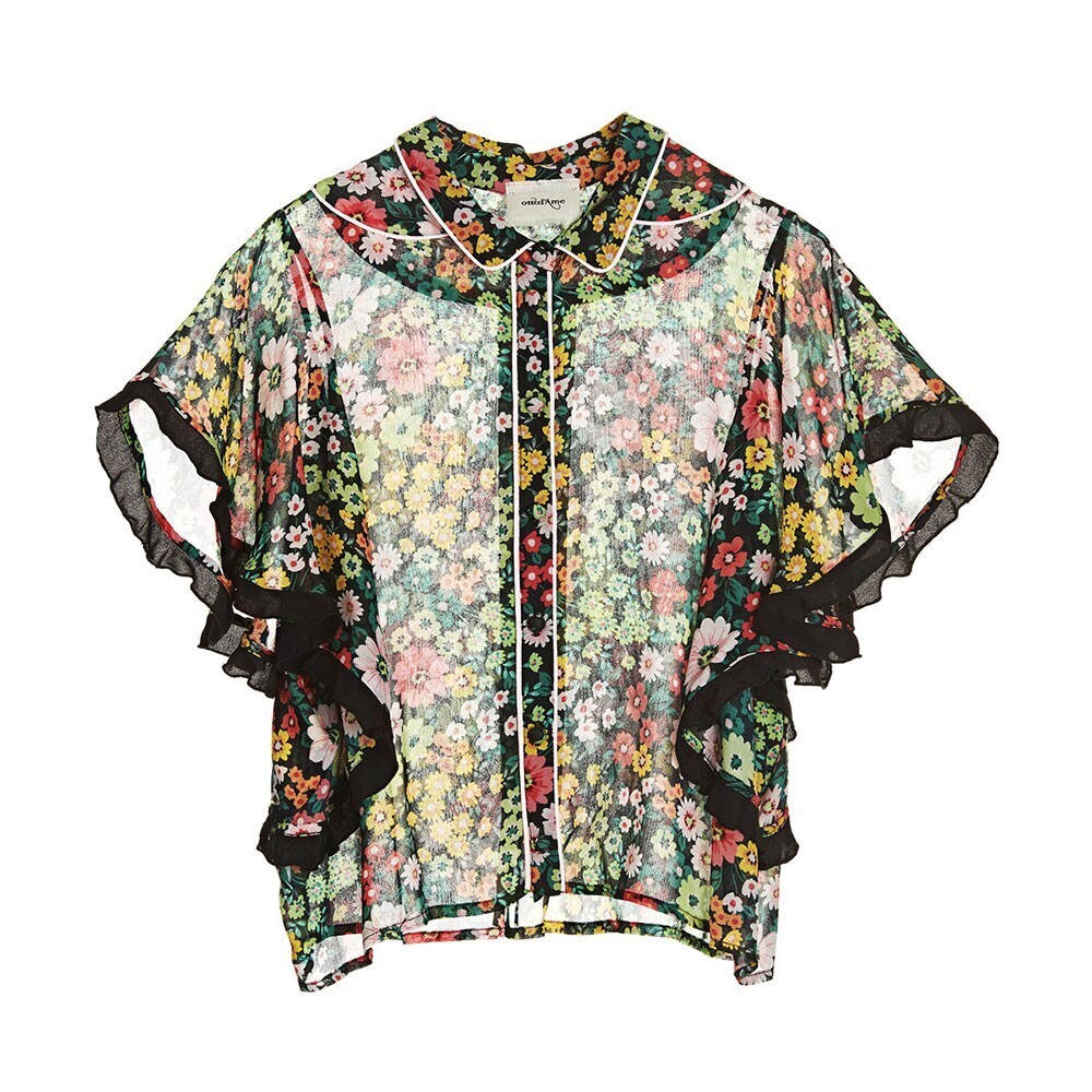 ottod'Ame RECOMMENDボタニカルコントラストのフリル付きブラウス