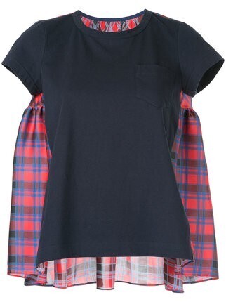sacai チェックパネル Tシャツ