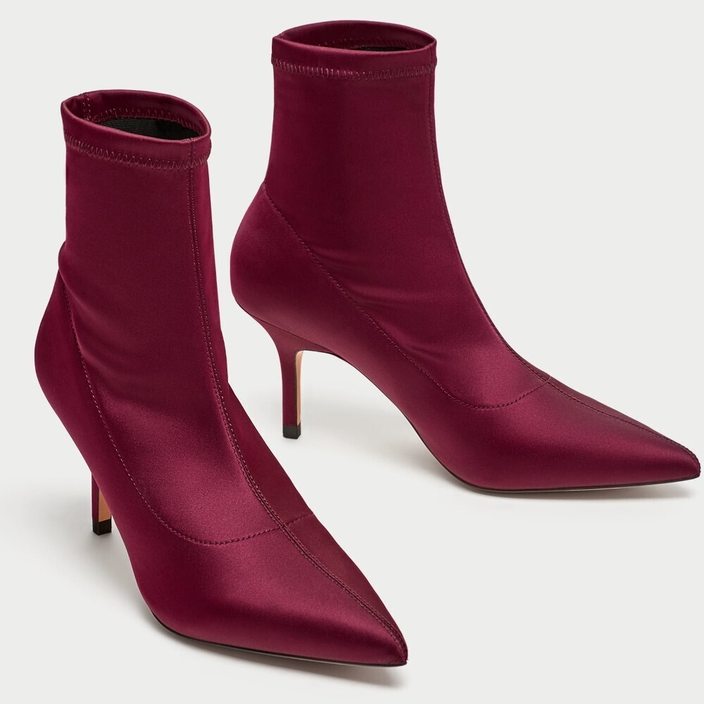 ZARA HIGH HEEL SATIN ANKLE BOOTS