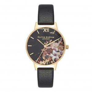Olivia Burton Marble Floral Black & Gold Watch