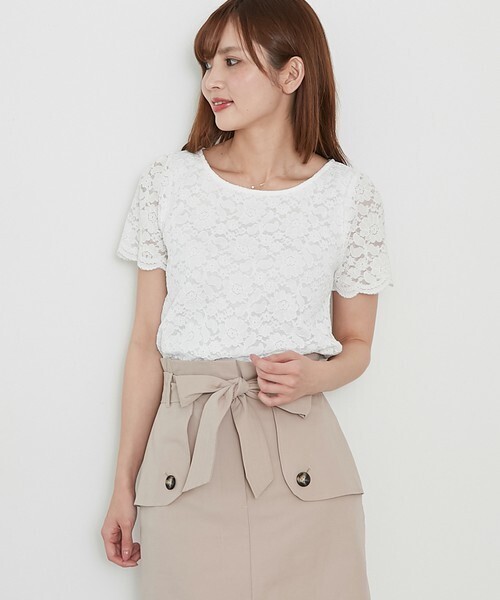 PROPORTION BODY DRESSING フレアースリーブストレッチレースブラウス