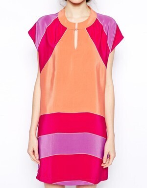 SEE BY CHLOE Silk Colourblock Short Sleeve Dress in Multicolor (Pinkmulti)