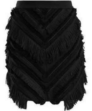 BALMAIN Chevron-fringed cotton-blend mini skirt