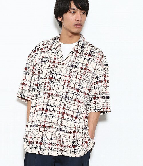 JUNRed JUNRed ブロークンチェック開襟シャツ