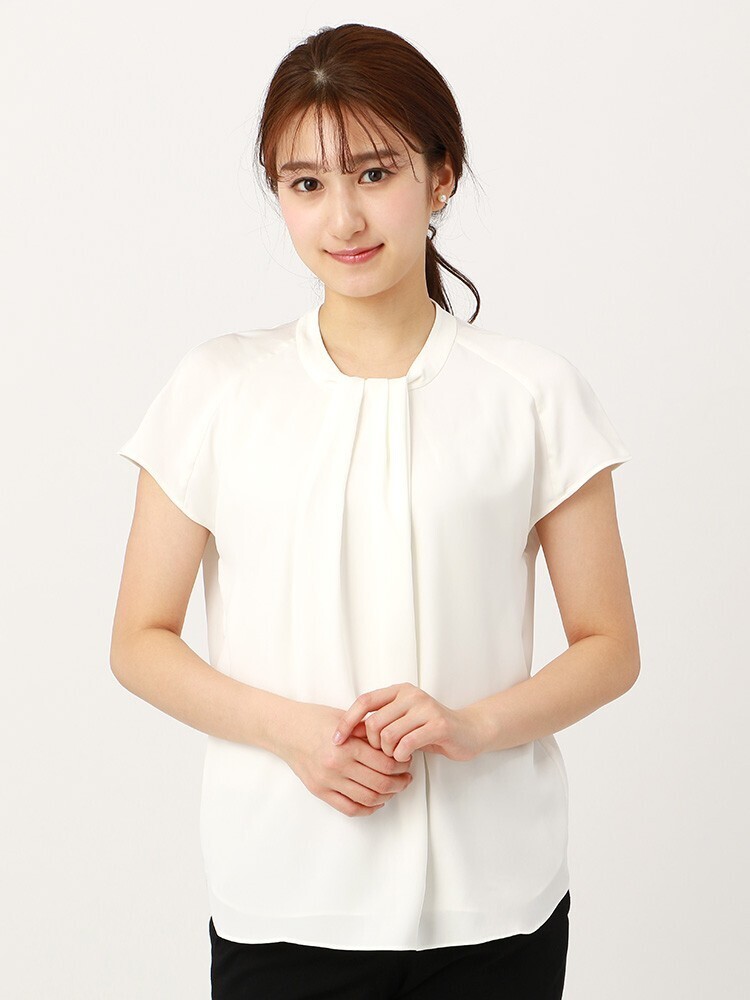 THE SUIT COMPANY ロールカラーフロントドレープフレンチスリーブブラウス