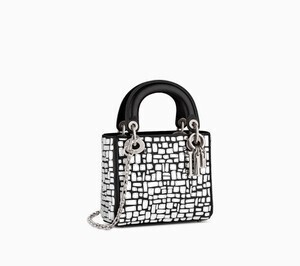 Christian Dior ミラーモザイクの刺繍入りブラック スムースカーフレザー “レディ ディオール” チェーンミニバッグ