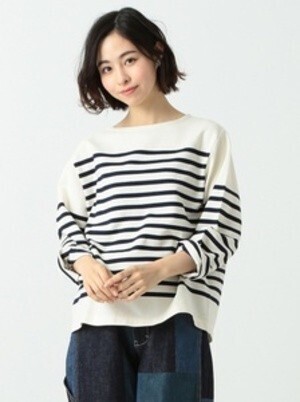 BEAMS BOY ナバルボーダー ビッグ ボートネック カットソー