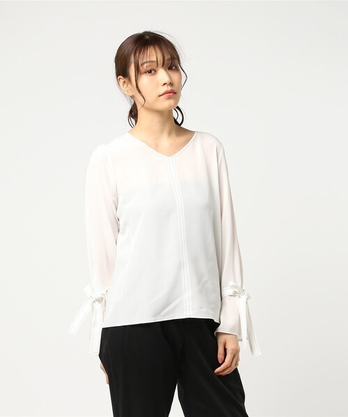 ANAYI シルクデシンリボンスリーブブラウス