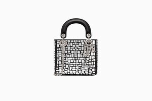 Christian Dior ミラーモザイクの刺繍入りブラック スムースカーフレザー “レディ ディオール” チェーンミニバッグ