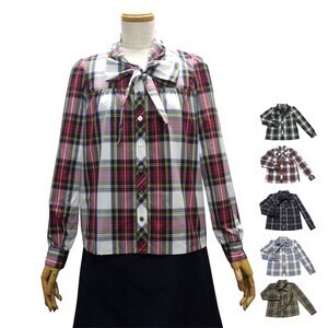 TARTAN SHOP YORK ボウタイ付パフスリーブブラウス