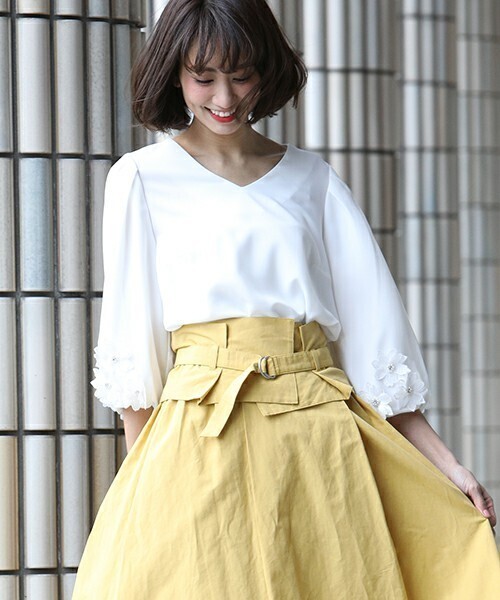 ketty ketty シフォン使い袖フラワーモチーフブラウス