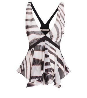 Roberto Cavalli SILK GEORGETTE "SHADOW ZEBRA" PRINT TOP