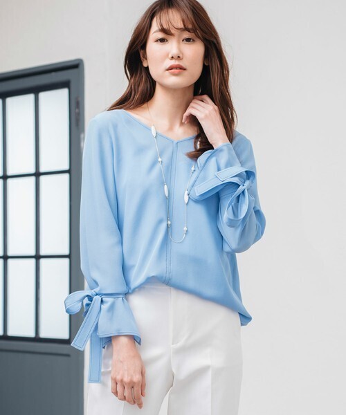 ANAYI ANAYI シルクデシンリボンスリーブブラウス