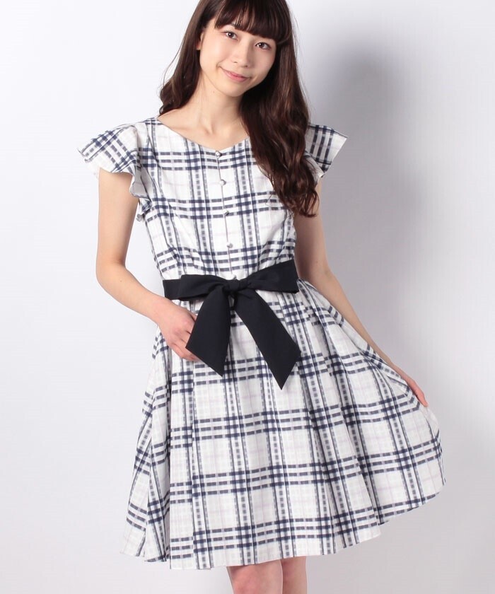 LAISSE PASSE シアーチェックVカラーワンピース