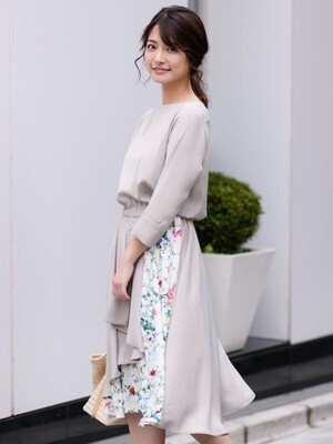 TONAL ボタニカルバードラッフルワンピース