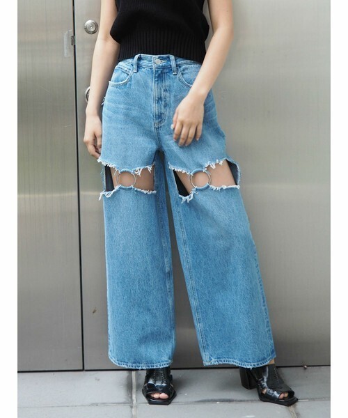 EVRIS リングコネクトデザインデニムワイドパンツ