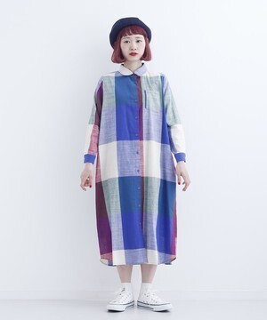 merlot マルチカラーチェック柄シャツワンピース