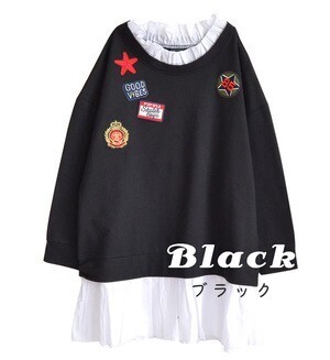 e-zakkamania stores MIMIMEMETE:シャツ切替 ワッペンスウェットプルオーバー