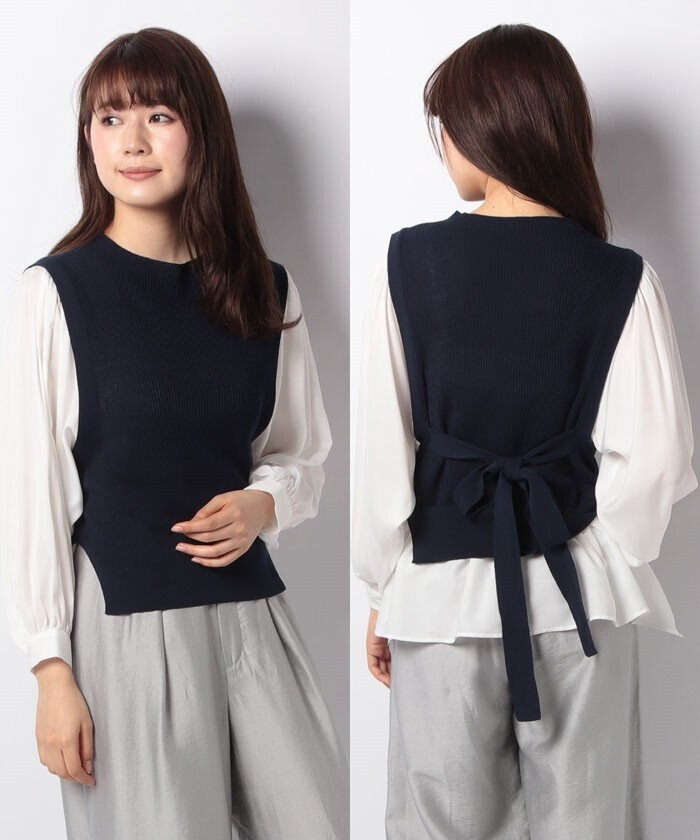PEGGY LANA Back Ribbon Combi Knit Top