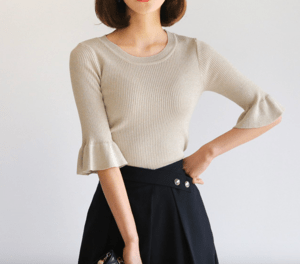 DHOLIC ラッフルスリーブグリッターニット