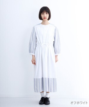 merlot ウエストリボンストライプ切替ワンピース 7359