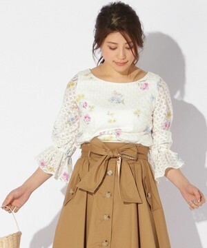 WILLSELECTION 小花レース袖ラッフルブラウス