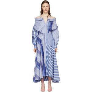 ENFOLD Blue Mix Off-the-Shoulder Shirt Dress