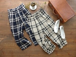 Hands of creation クロのリネンチェックイージーワイドパンツ