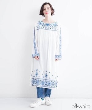 fillil エスニックチロリアン刺繍 リラックスワンピース