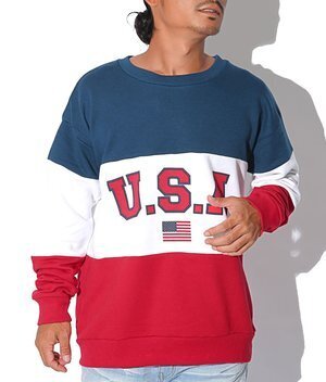 LUXSTYLE 配色切替USAロゴプルオーバースウェット