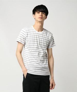 HIGH STREET ボーダー×草木柄プリントＴシャツ