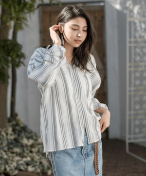 goa サッカーストライプボリュームスリーブシャツ