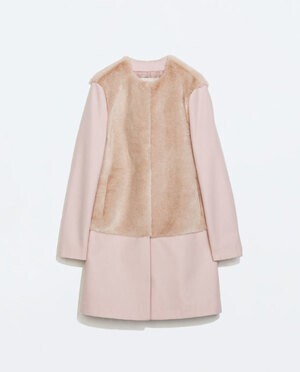 ZARA コンビ素材クルーネックウールオーバーコート