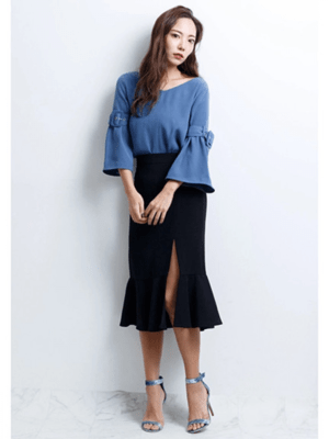 LADYMADE バックルギャザースリーブブラウス