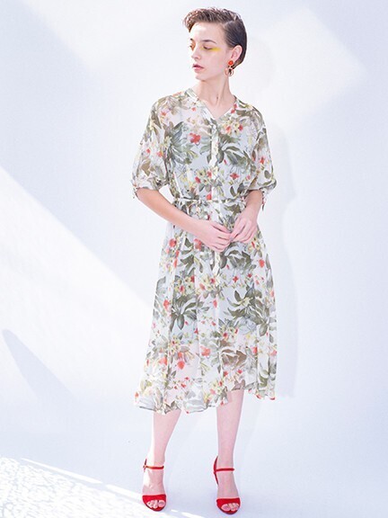 LADYMADE ボタニカルフラワーシフォンワンピース