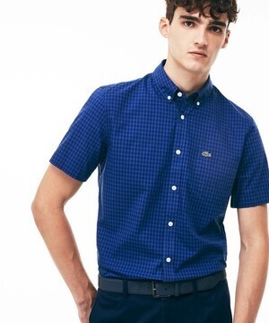 LACOSTE ギンガムチェックコットンポプリンシャツ