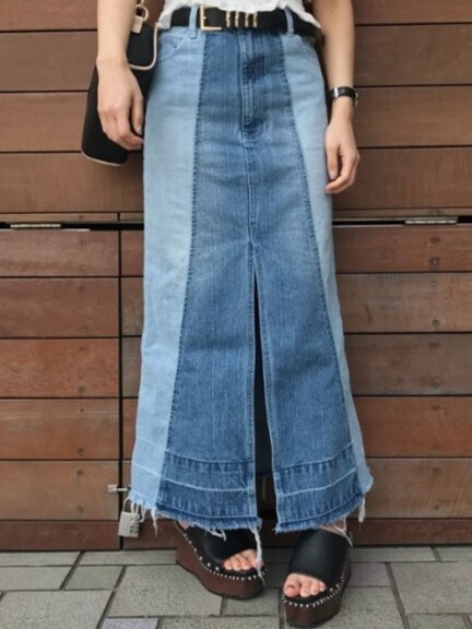 ENVYM Front Slit denim long SK